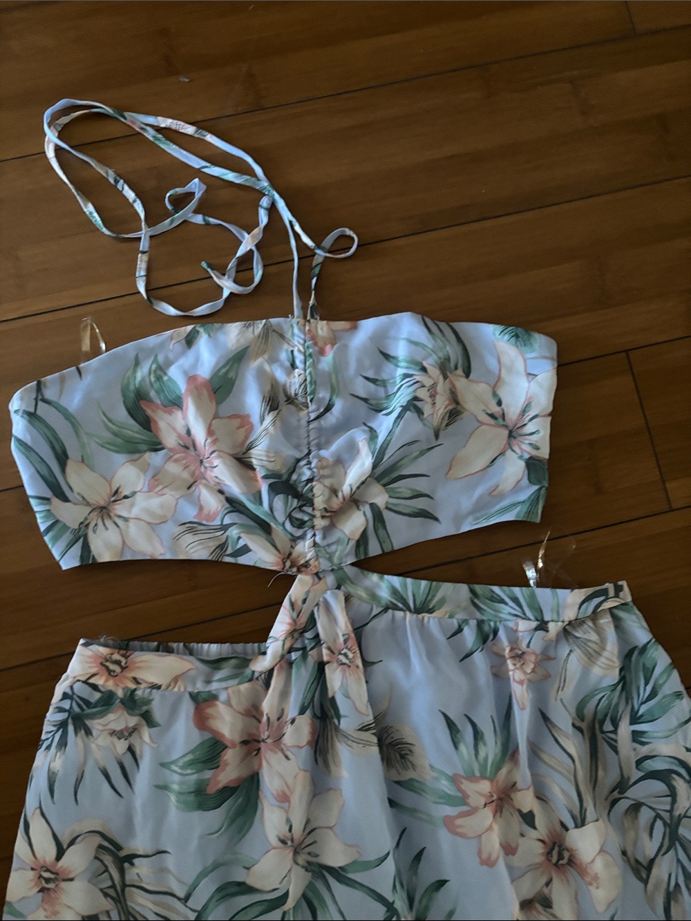 Windsor Pastel Blue Floral Two-Piece Set with Peach Accents - Picture 3 of 6